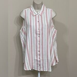 Splendid Women’s Pink Striped Sleeveless Soft Button Up Collared Linen Shirt L